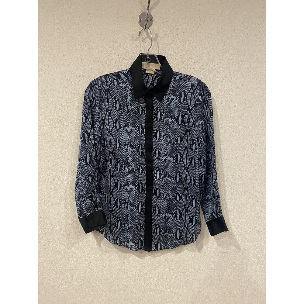 MICHAEL Michael Kors Shirt Womens P/S Blue Snake Print Button Front Top Blouse